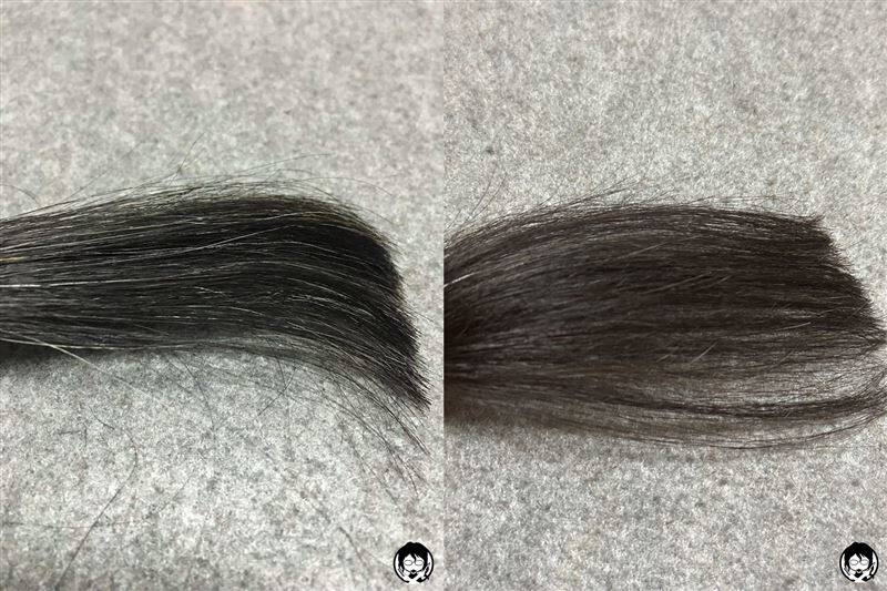 ビゲンオイルパックカラー  3NB 明るいナチュラルブラウンと黒髪の比較