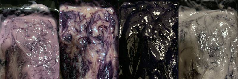 おしゃれ染め・白髪染めのカラー剤塗布後30分の状態比較例