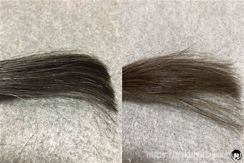 アンナドンナ ドルチェスパイス ヘアカラー(白髪用)ベージュを黒髪+白髪10％に染めた髪色の比較