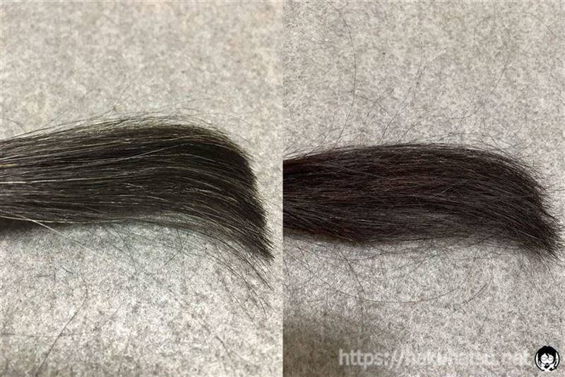 アンナドンナ ドルチェスパイス ヘアカラー(白髪用)レッドを黒髪+白髪10％に染めた髪色比較