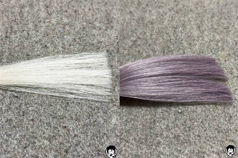 got2b（ゴットゥービー）ボンディング・カラーマスク　アイボリーグレージュと白髪の色の比較