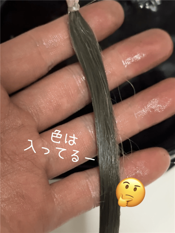 「利尻炭酸カラーシャンプー」体験レビューシャンプーを流した濡れた白髪の色確認