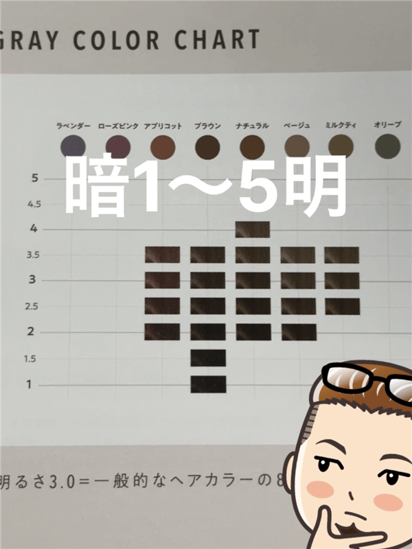 カラリスカラーチャート　暗い1～明るい5