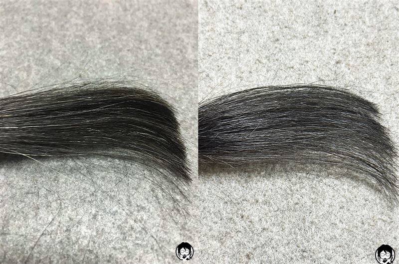 サイオス カラージェニック サロンコレクション　MI03メタルインディゴ と黒髪+白髪10％の色の比較