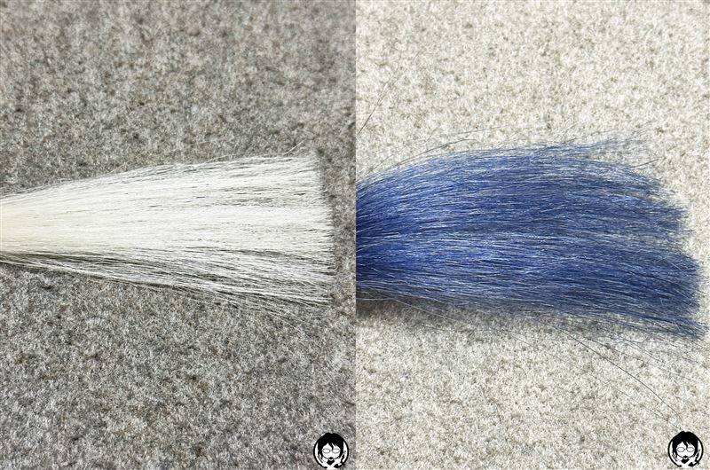 サイオス カラージェニック サロンコレクション　MI03メタルインディゴ と白髪の色の比較
