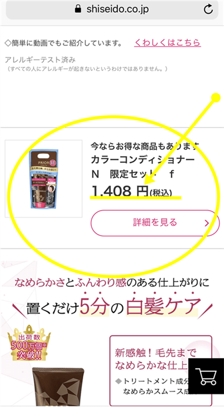 スマートフォン注文時の資生堂公式ページ