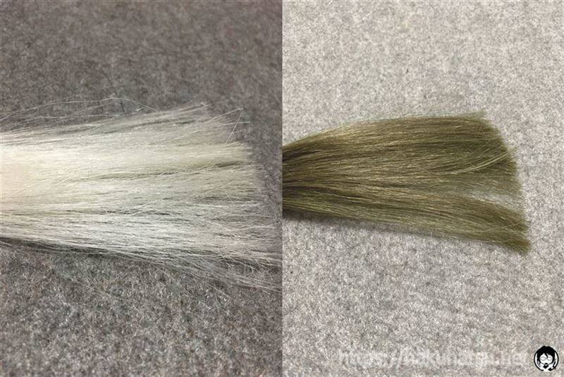 ブローネ ルミエスト ヘアカラー 1M マットアッシュを白髪に染めた色の比較