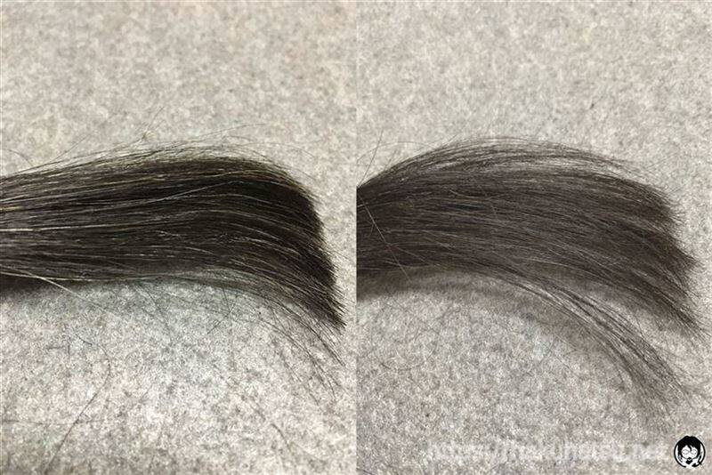 ブローネ ルミエスト ヘアカラー 2B キャラメルブラウンを黒髪白髪１０％に染めた色の比較