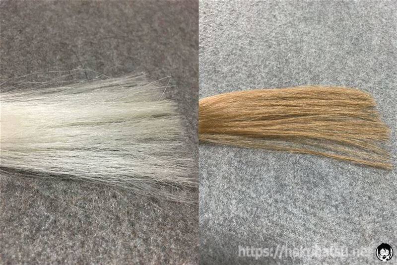 ブローネ ルミエスト ヘアカラー 0B シフォンブラウンを白髪に染めた色の比較