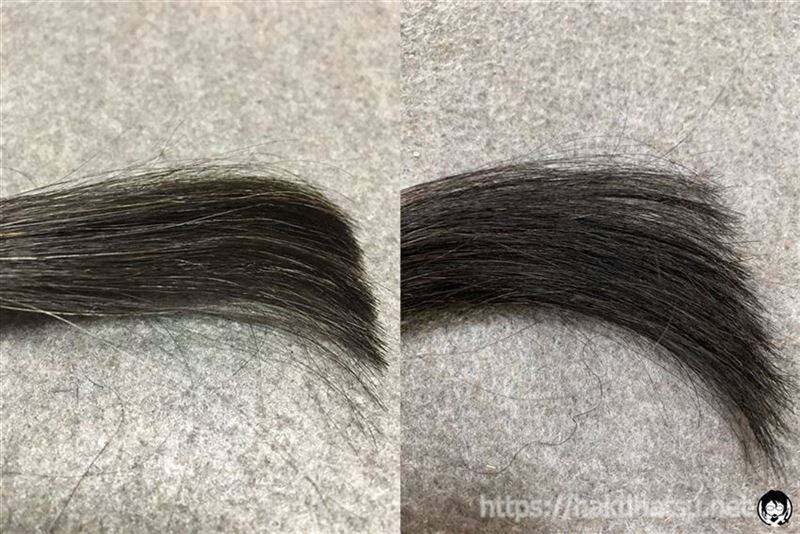 スティーブンノル カラークチュール クリームヘアカラー 7A ライトアイスブラウンと黒髪+白髪10％の色の比較