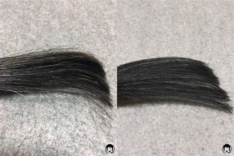 ビゲンリピカラー  6N やや暗めの自然なブラウンと黒髪の比較