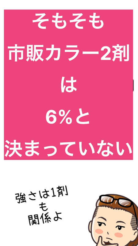 そもそも市販カラー2剤は6%と決まっていない 強さは1剤も関係
