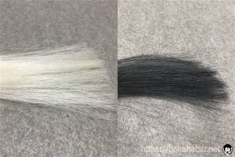 サロンドプロ 無香料ヘアカラー メンズスピーディ 7(自然な黒色)と白髪の色比較