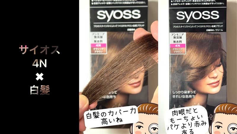 サイオスヘアカラークリーム体験レビュー4N　染めてみた