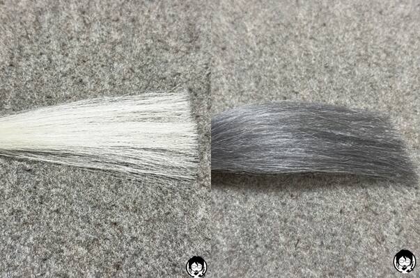 サイオス イルーセントミルキーヘアカラー ヌードグレージュと白髪の色の比較