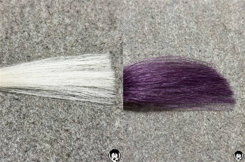 サイオス　イルーセントミルキーヘアカラー 　トワイライトバーガンディと白髪の色の比較